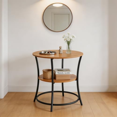 WLIVE 2 Tier Round End Table Steel Frame Small Space Living Room Nightstand