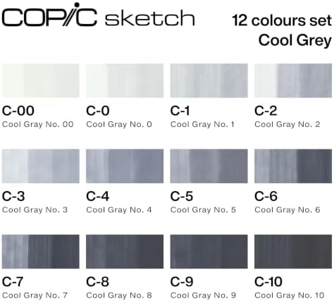copic sketch alcohol markers, 12pc set, cool gray showing dimensions