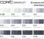 copic sketch alcohol markers, 12pc set, cool gray showing dimensions