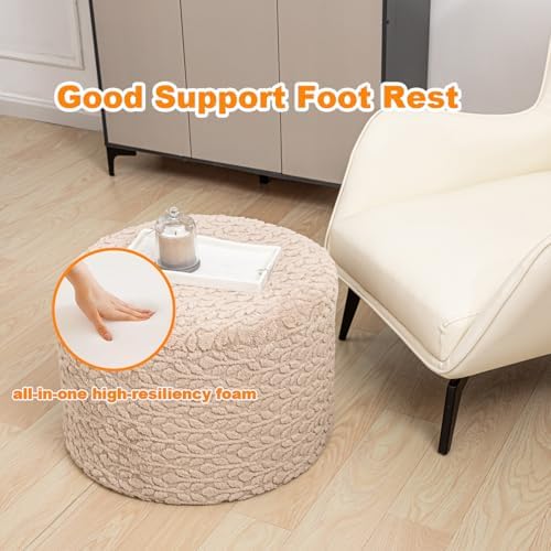 Poofieotto Pouf Ottoman Footstool 20x20x14In Couch Footrest Light Coffee
