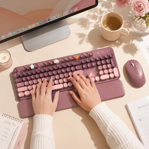 Wireless Keyboard and Mouse Combo, Magnetic Wrist Rest, Dusty Rose Ombre