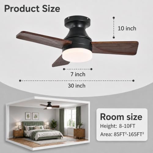 30 inch wood ceiling fan with light, flush shown in use