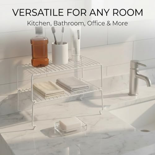 4-Pack Kitchen Cabinet Shelf Riser - Stackable Cupboard Organizer & Wire ...