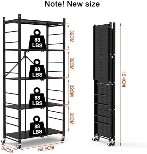 himix 5-tier foldable storage shelves with 20 hooks, close-up detail