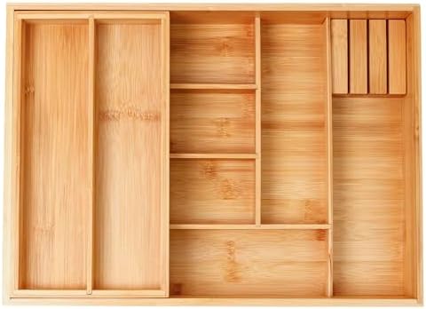 COIWAI Two tier Bamboo kitchen Drawer Organizer Cutlery Utensil Silverware Or...