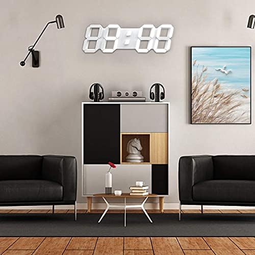 epsky 3d white digital wall clock led large, close-up detail