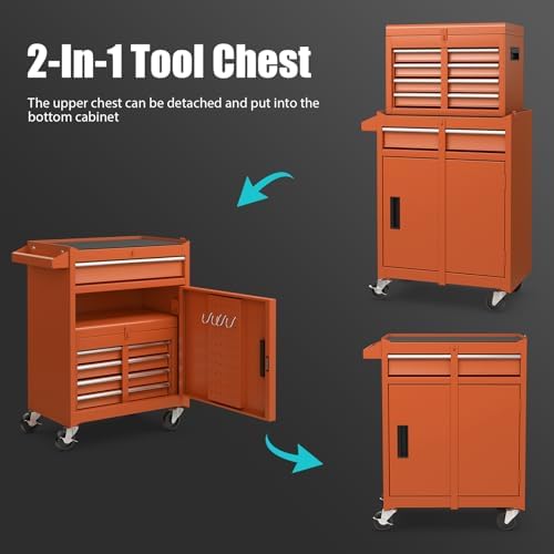 dreamade 5-drawer tool chest combo, rolling tool cabinet, side view