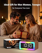 alarm clock for bedroom, wireless charging, bluetooth speaker, front angle view