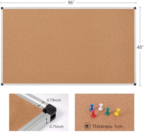 Extra Large Cork Bulletin Board 96" X 48", Silver Aluminum Framed 8...