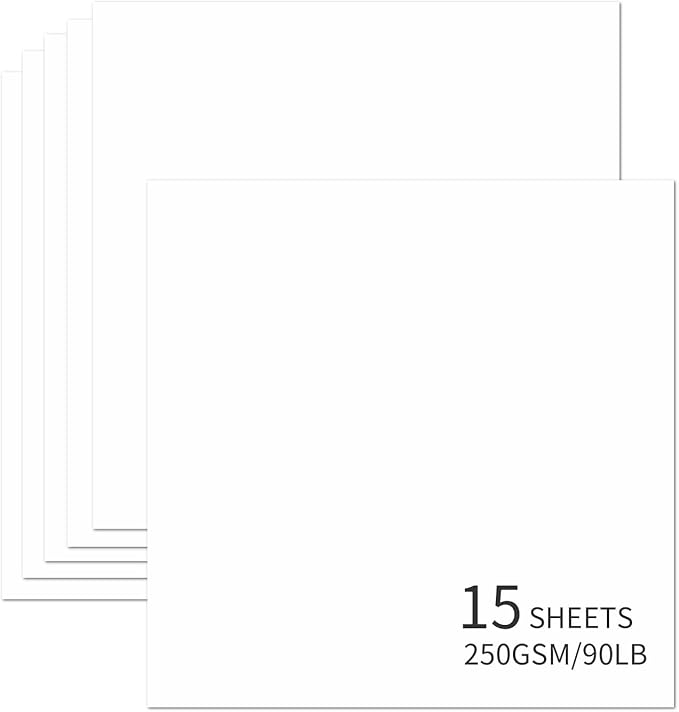 15 Sheets White Cardstock 12"x12", 250gsm/90lb Heavyweight Cardstock Paper by Bazyrock
