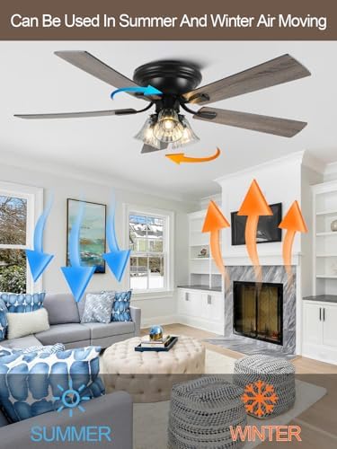 52 inch vintage flush mount ceiling fan with, front angle view