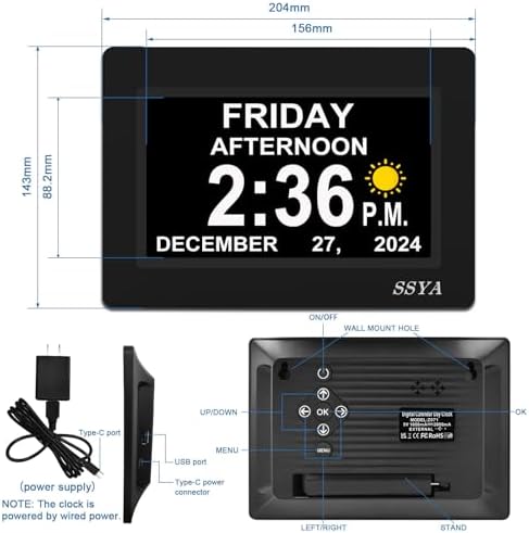 ssya 7 inch calendar clock - 12 alarm shown in use