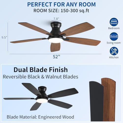 nkpu ceiling fans with lights, low profile ceiling, close-up detail