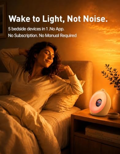 dekala sunrise alarm clock with pulse wake, 7-day shown in use
