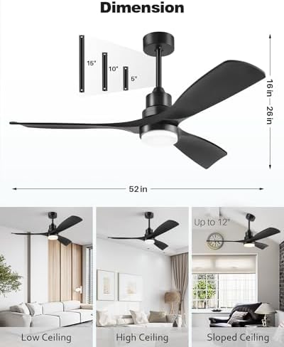 52 inch ceiling fans with lights remote, 3 shown in use