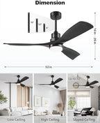 52 inch ceiling fans with lights remote, 3 shown in use