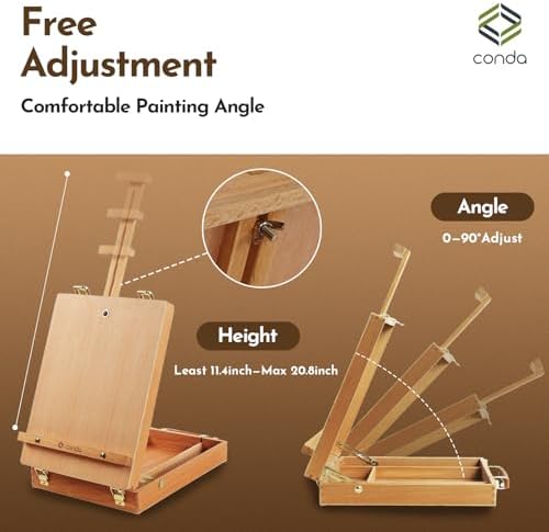 conda premium wooden sketch box easel - adjustable on a desk or shelf