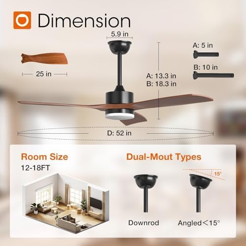 addlon 52 inch solid wood ceiling fans with shown in use
