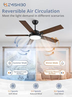 zmishibo 52 inch ceiling fan with light, 30w, side view