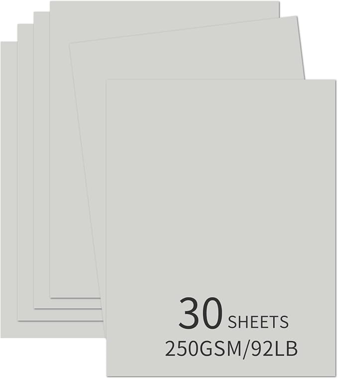 30 Sheets Grey Cardstock 8.5'' x 11'', 250gsm/90lb Heavyweight Cover Cardstock by Bazyrock