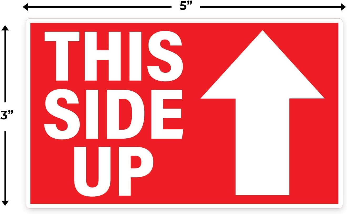 Sutter Signs This Side Up Stickers for Shipping (1500 Labels) 3x5 | Bright Red Adhesive Handle With Care Shipping Handling Labels (Pack of 3 Rolls)