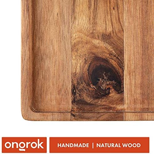 ONGROK Natural Acacia Wood Decorative Tray | Large Rolling Surface, Handmade,...