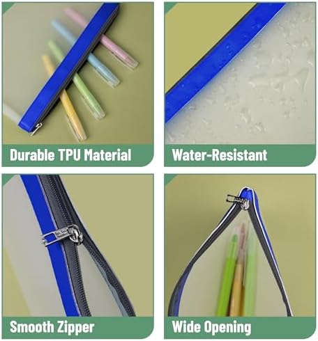 Mr. Pen- Clear Pencil Pouch, 9" x 6.88", 3 Pack, Durable TPU Material | Large Water-Resistant Pencil Bags with Smooth Zipper, Multipurpose Clear Pouch for Stationery, School, Office
