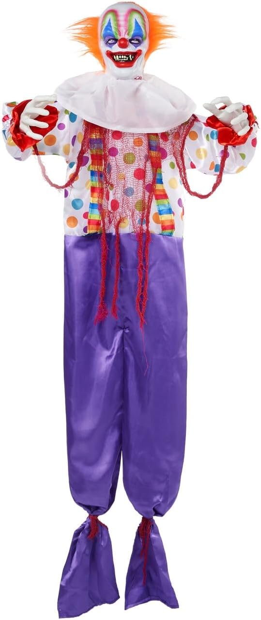 JOYIN 65" Halloween Hanging Clown Decoration Outdoor, Neon Face LED Talk...