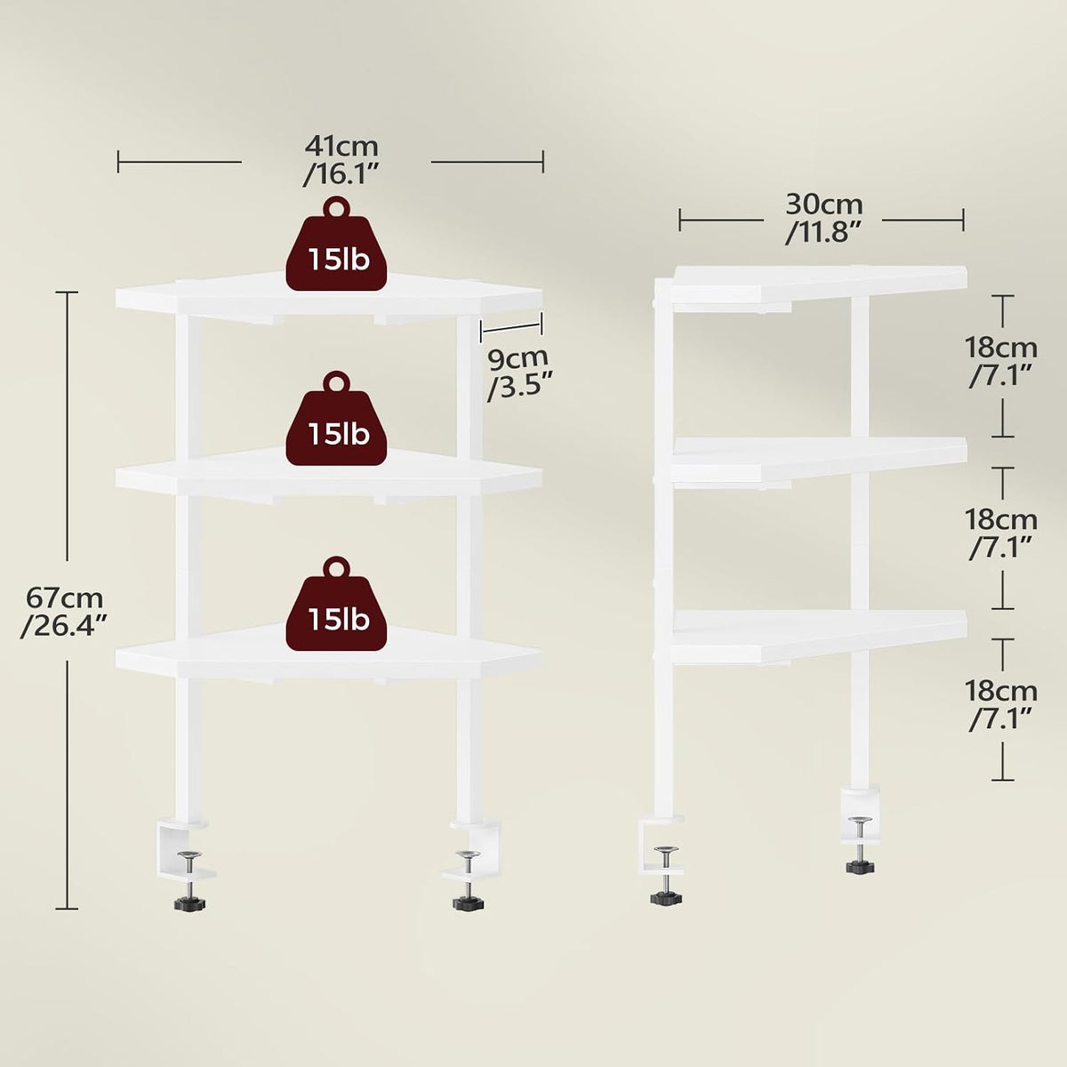 MAHANCRIS Clamp on Desk Corner Organizer, 3-Tier Desktop Shelf, Adjustable De...