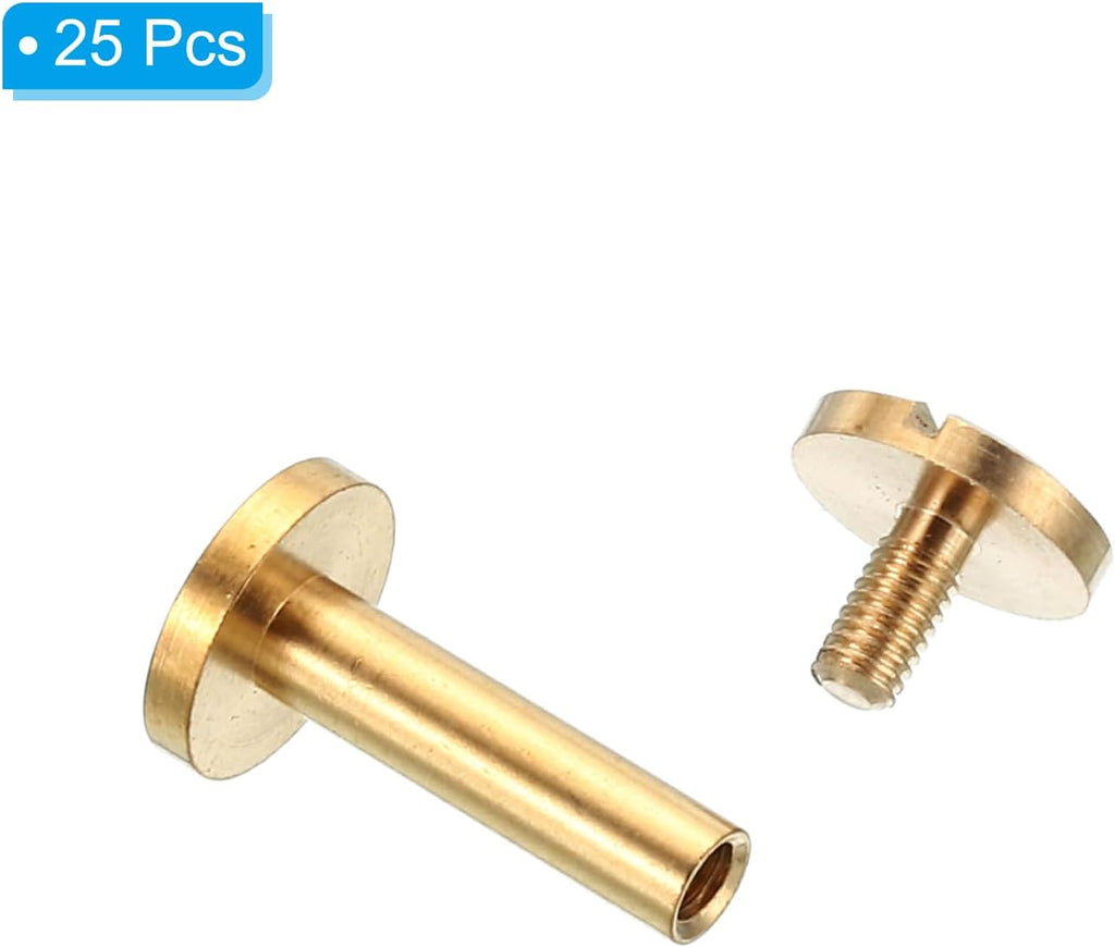 PATIKIL 25 Sets Chicago Screws, M4x16mm Chicago Screw Slotted Binding Post Screw Bolts Rivets Brass Fasteners Connectors for Leather Belt Scrapbook Photo Albums