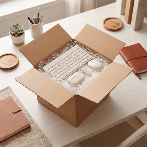 crugla 12x12x12 shipping boxes 10 pack, brown corrugated on a desk or shelf