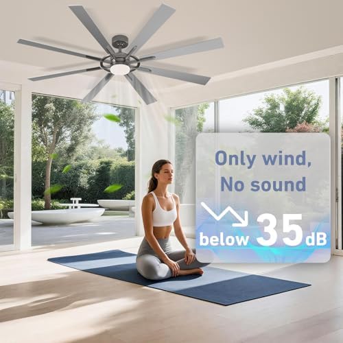 60 inch smart ceiling fan, silver indoor/outdoor ceiling showing dimensions