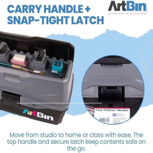 artbin 3-tray art supply box with handle, durable on a desk or shelf