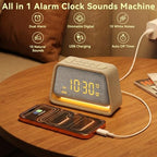 vivilumens dual alarm clock wooden 20 white noise shown in use