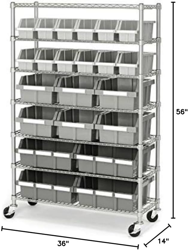 Seville Classics Commercial 7-Tier Platinum/Gray NSF 22-Bin Rack Storage System - Image 6