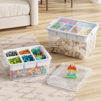 80qt stackable storage bins with lids trays craft showing dimensions