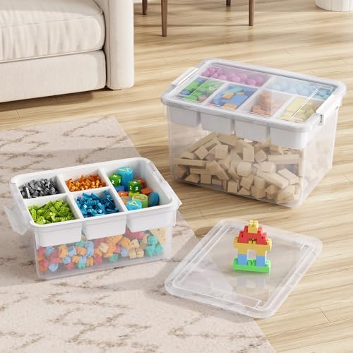 80qt stackable storage bins with lids trays craft showing dimensions
