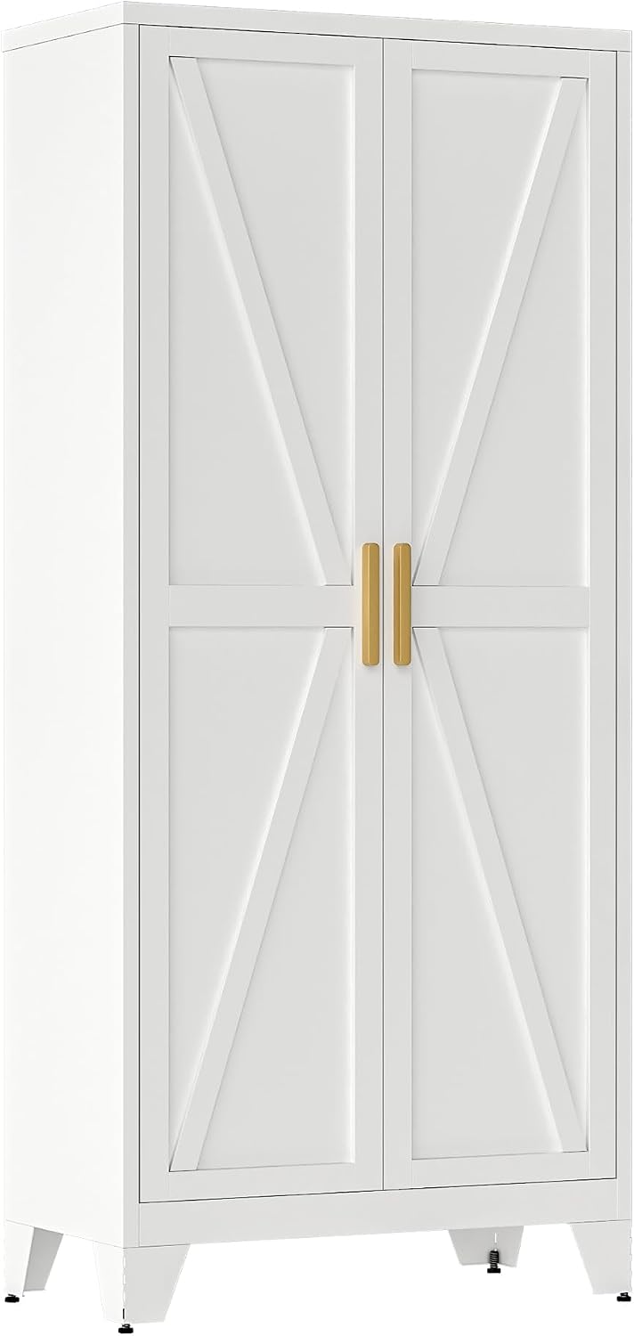 qinptwut 71" metal storage cabinet with doors and on a desk or shelf