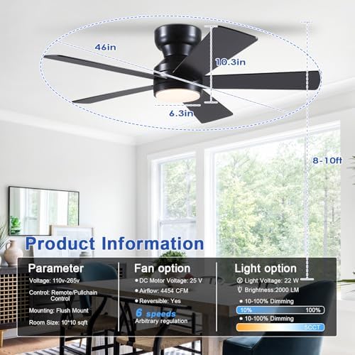 black ceiling fans with lights - 46" flush, package contents