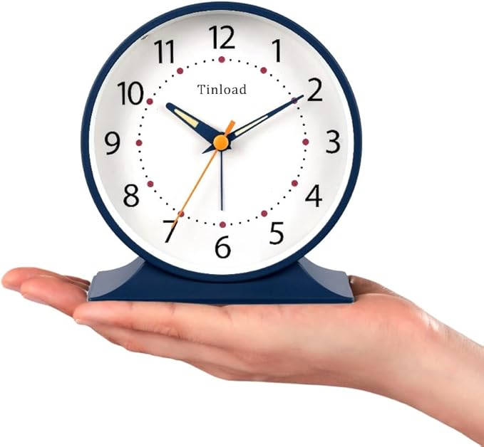 Tinload 4.5" Antique Retro Analog Alarm Clock, Small Silent Bedside Desk Clock - Image 3