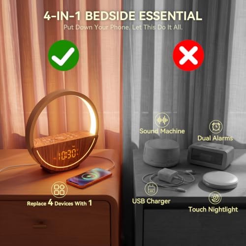 vivilumens sunrise alarm clock with sound machine & shown in use