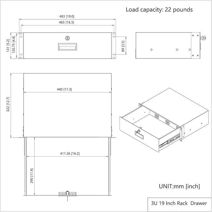 QiaoYoubang 3U Server Cabinet Case 19 Inch Rack Mount Lockable Drawer - Image 3