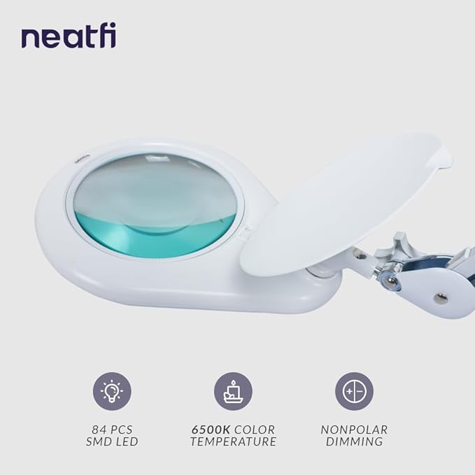 Neatfi LED Magnifying Lamp, 5 Diopter Glass Lens, 6500K Daylight Bright Light - Image 2