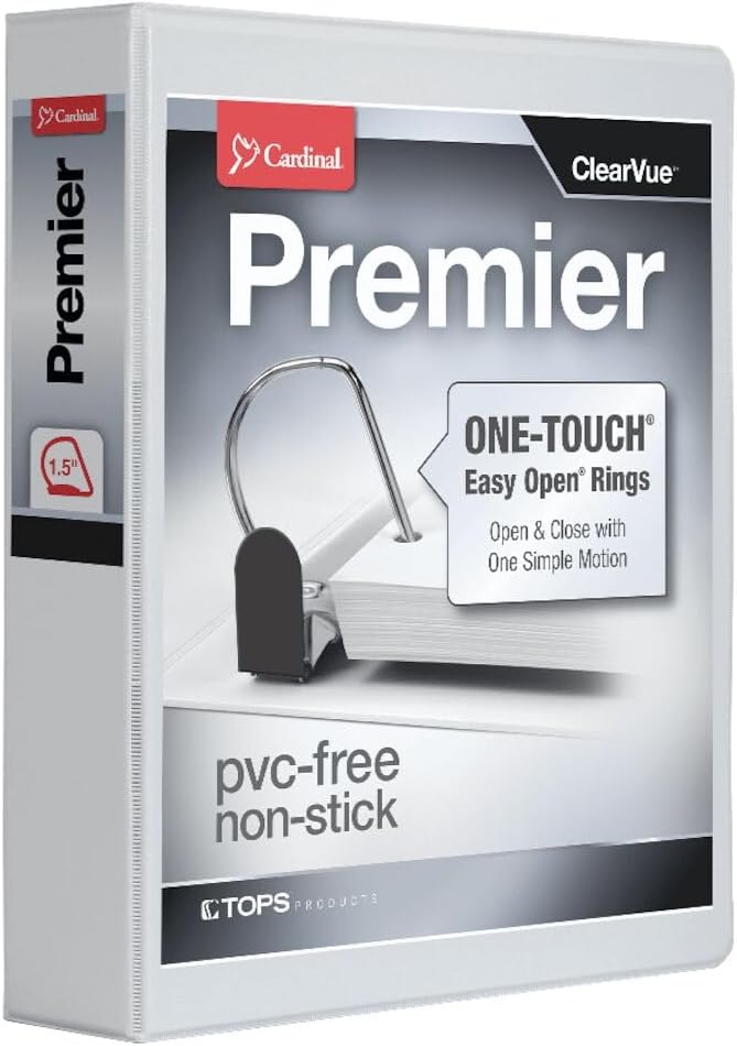 Cardinal 3 Ring Binder, 1.5 Inch Premier Easy Open Binder, ONE-Touch Locking by TOPSProducts