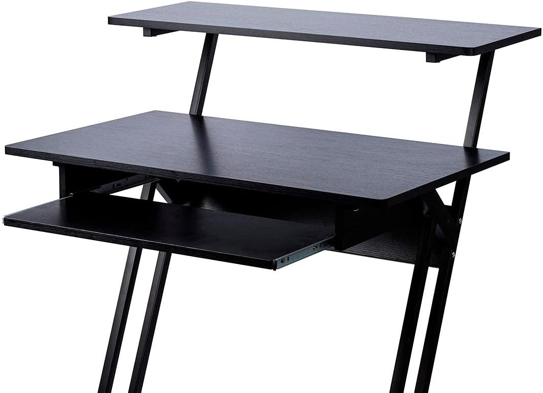 Monoprice Recording Studio Desk - with Raised Platform and Keyboard Tray, Bla...
