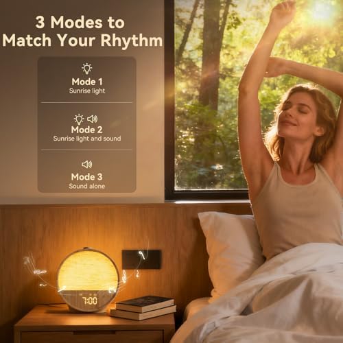 vivilumens sunrise alarm clock for bedroom, white noise, side view