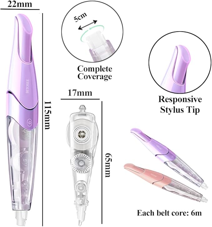 BITOSEE White Correction Tape, Retractable Refillable Correction Tape, - Image 7