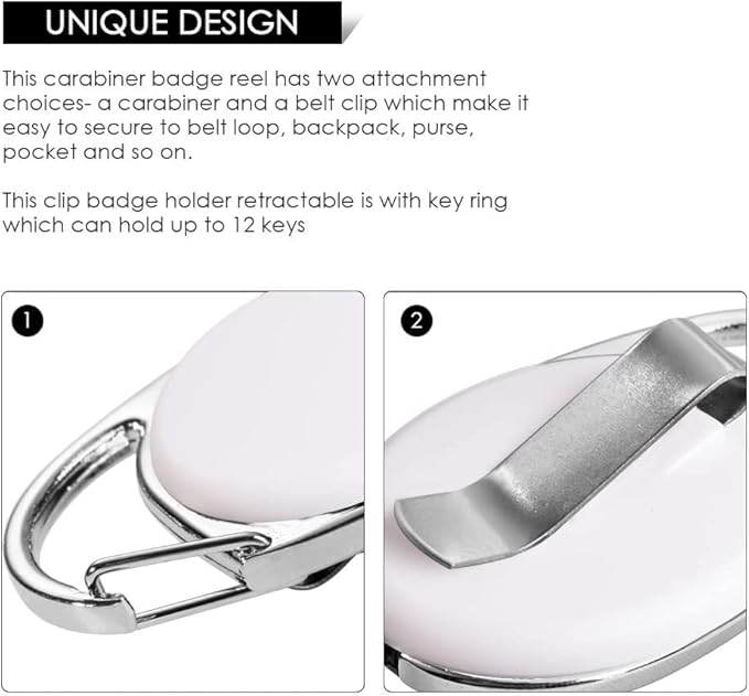 Retractable Badge Holder with Carabiner Reel Clip and Key Ring - Image 3