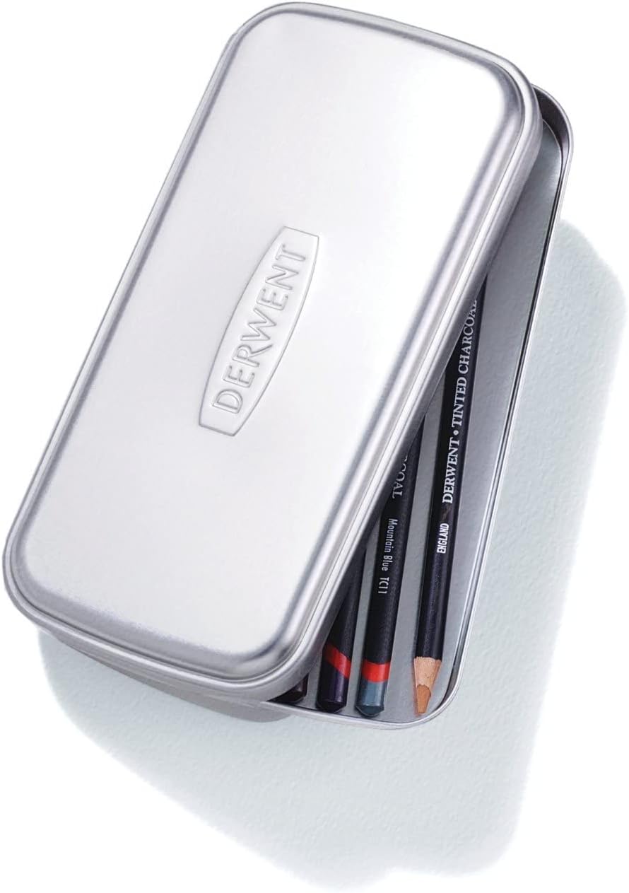 derwent pencil tin, removable tray, 33 count (2300582), side view