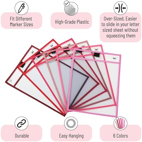 Mr. Pen- Reusable Dry Erase Pocket Sleeves, 10" x 14", 6 Pack, Colorful | Clear Plastic Paper Sleeves, Ticket Holders, Clear Plastic Sheet Protectors, Teacher, School, Classroom Supplies